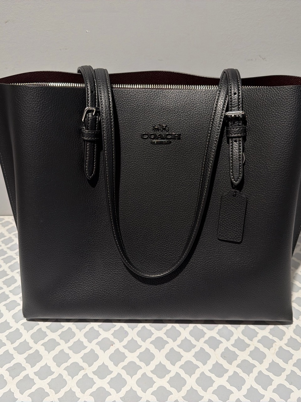 Coach Black Pebbled Leather Tote With Tag